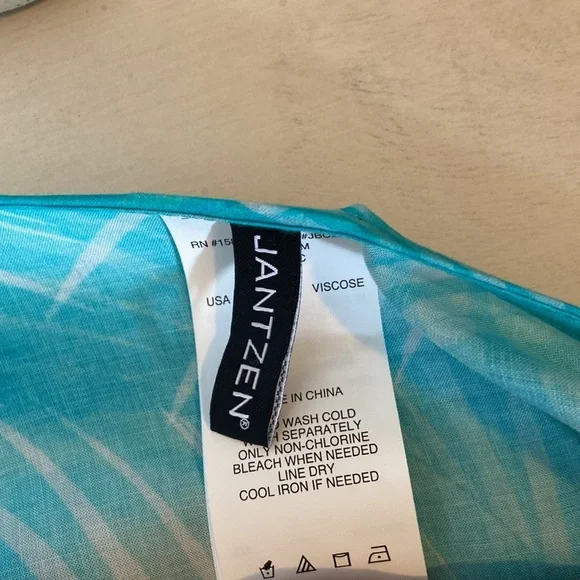 Jantzen 3/4 Sleeve Woven Maxi Duster Cover Up Teal Palm Size M NWT - Picture 8 of 10